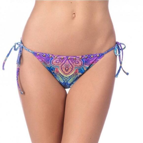 La Blanca Moroccan Paisley Print Side Tie Bikini Bottom Size 12 - Picture 1 of 11